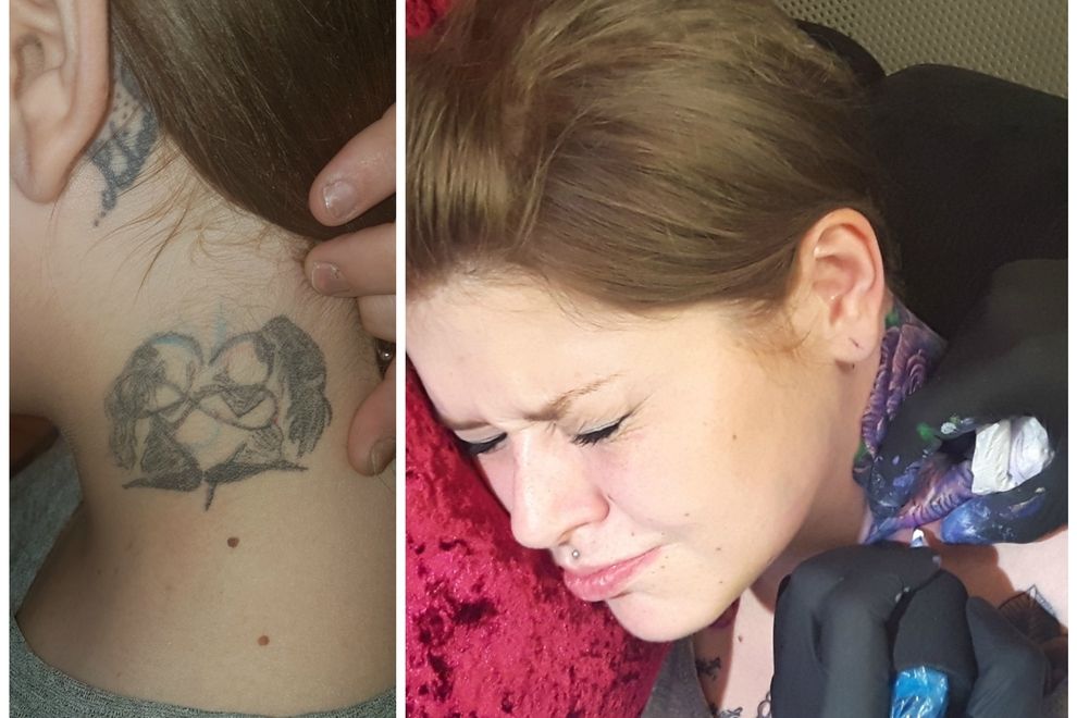 Das Halstattoo einer jungen Frau wird gecovert–und das Ergebnis ist echt krass