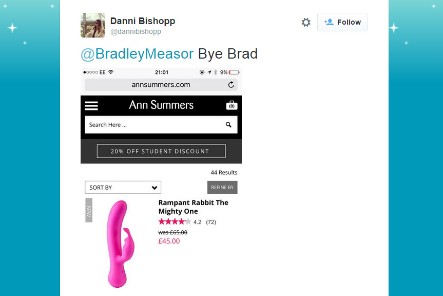 Britin reagiert mit Vibrator-Foto auf fiesen Tweet ihres Partners