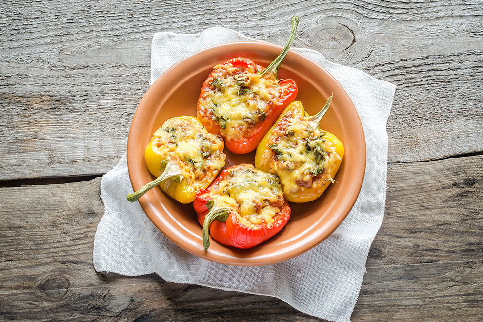 Paprika mit Spinat-Reis-Füllung