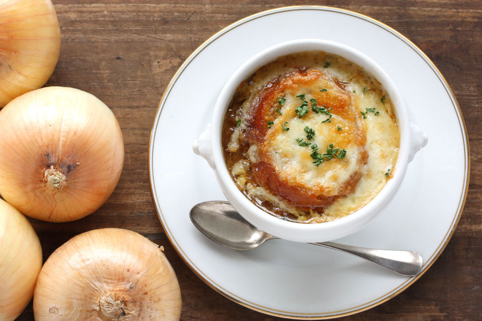 Überbackene Zwiebelsuppe