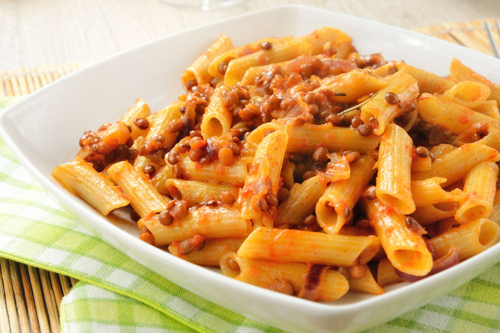 Penne mit Balsamico-Linsen