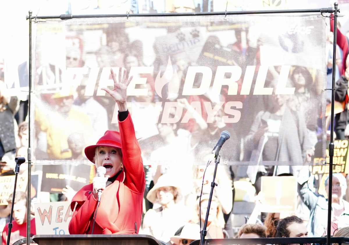 Jane Fonda protestiert gegen den Bau einer Ölpipeline in Minnesota