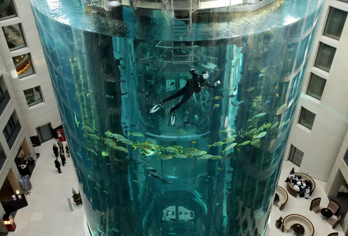 16 Meter hohes Aquarium in Hotel in Berlin explodiert